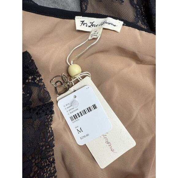 NWT For Love & Lemons Daphne Lace Wrap Mini Dress Black Nude Sheer Ruffle M - Picture 9 of 9